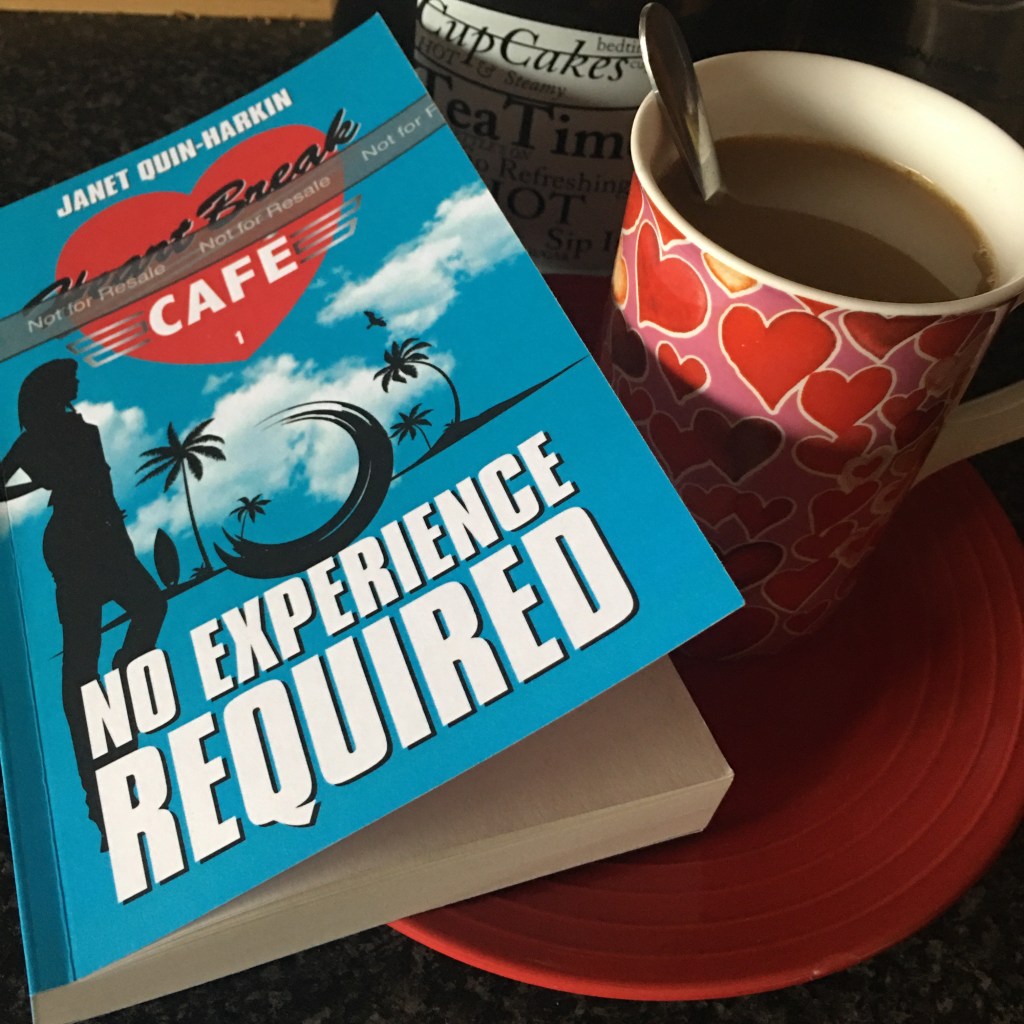 Heartbreak Café Book cover and coffee cup with hearts